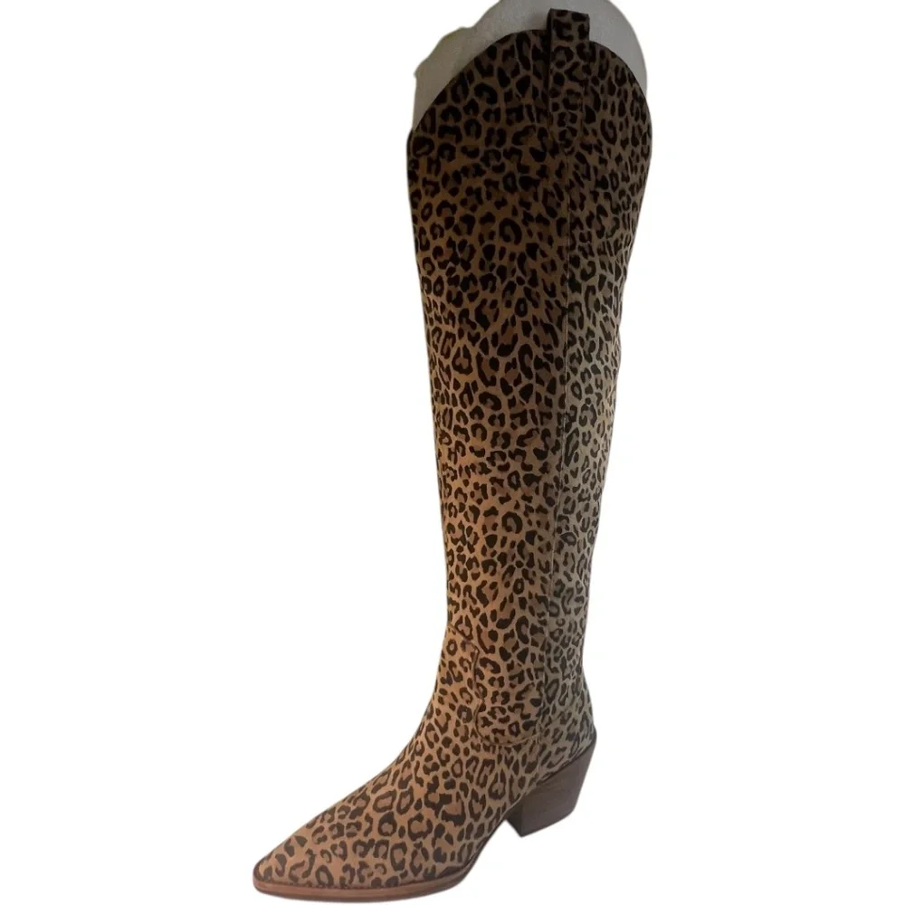 Gianni Bini COLBBIYE Leopard Boots SZ 8.5 Leather Over the Knee New in box